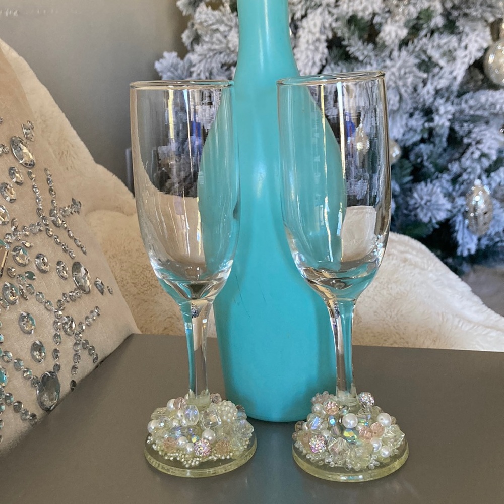 Champagne glasses beaded set of 2